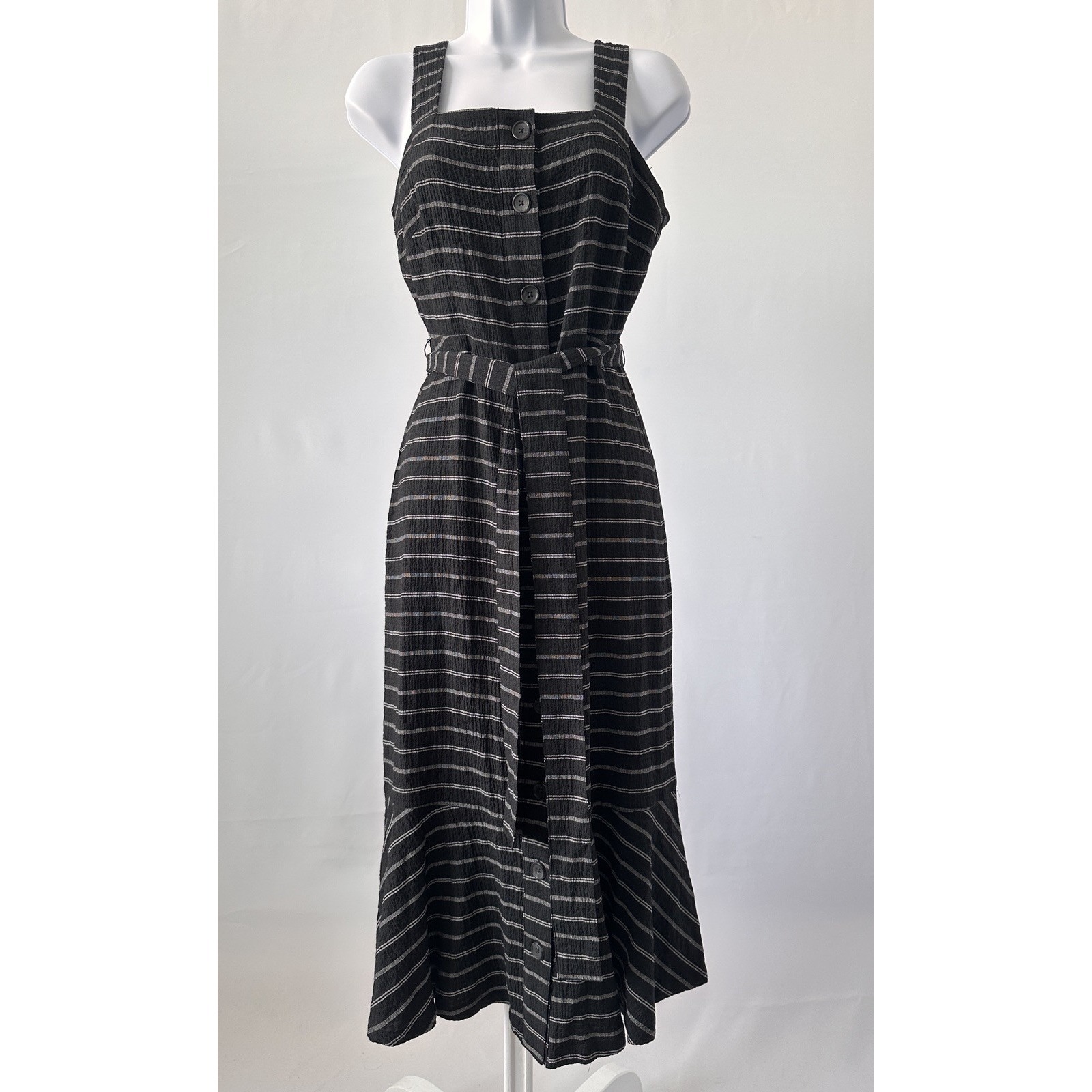 Nwt Banana Republic Sz: 0 Black Striped Button Front Sundress Dress (B41)
